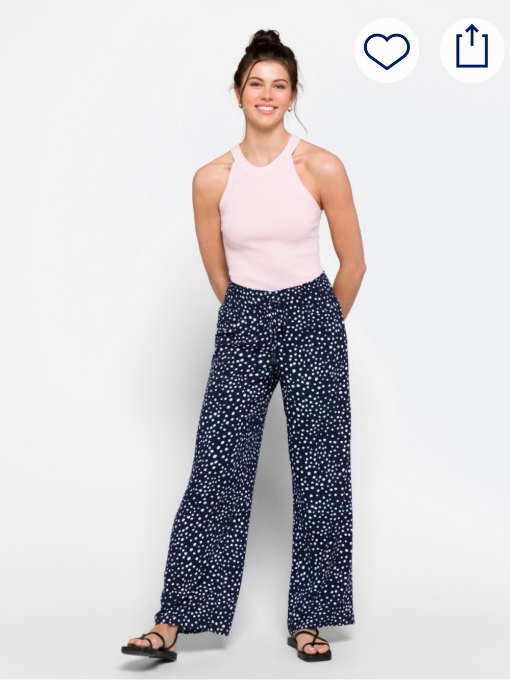 one 5 one Navy and White Polka Dot Wide-Leg Pants